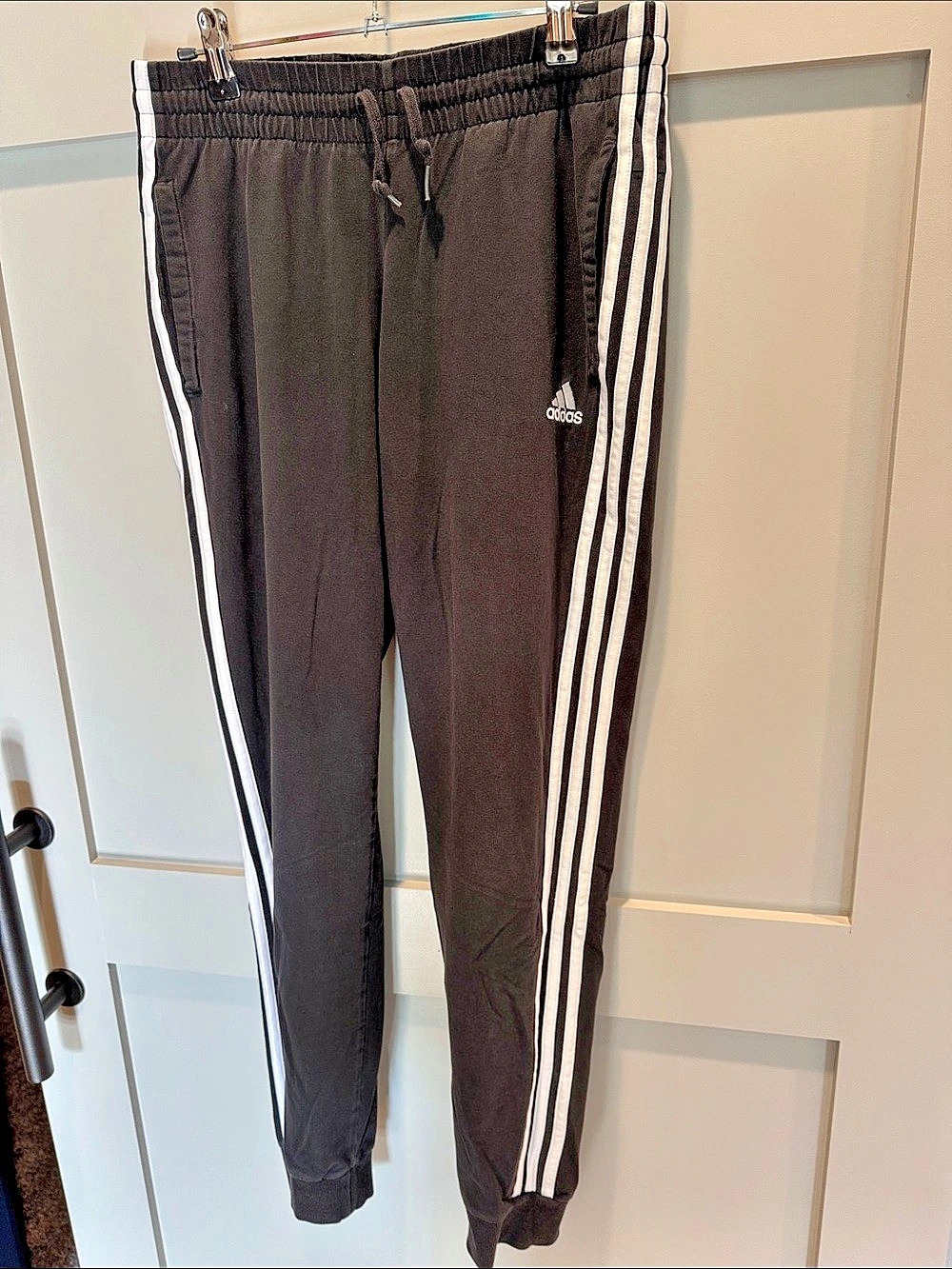 adidas Essentials 3-Stripes Fleece Pants Womens’s Black & White Medium
